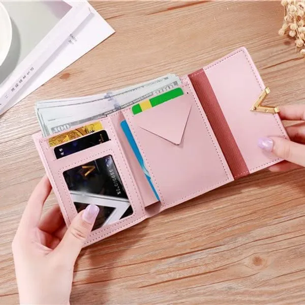 Pink_Tri-Fold_Retro_Faux_Leather_Purses_For_Women