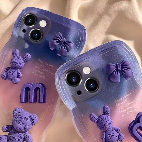 Purple_3D_Bear_Transparent_Case_Thermoplastic_Polyurethane_For_Iphone_14