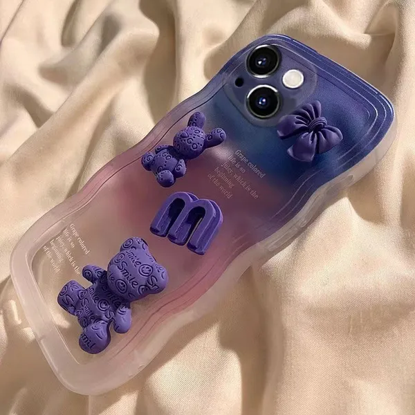 Purple_3D_Bear_Transparent_Case_Thermoplastic_Polyurethane_For_Iphone_14