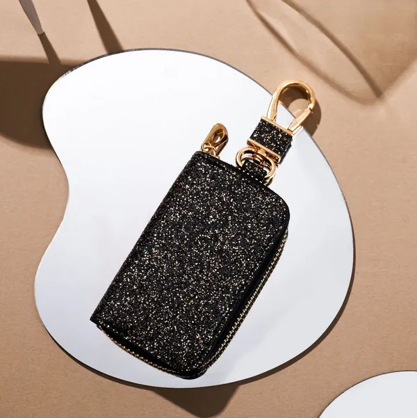 Black_Gold_PU_Leather_Glitter_Car_Key_Holder_Case