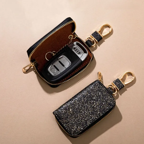 Black_Gold_PU_Leather_Glitter_Car_Key_Holder_Case