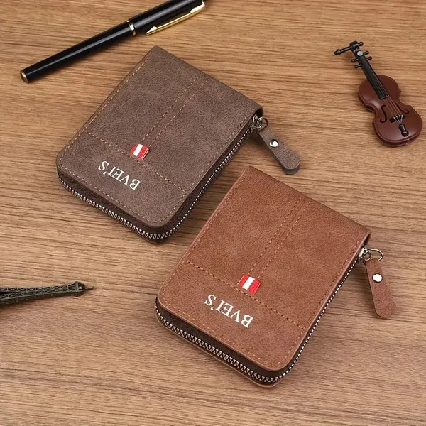 Dark_Brown_Faux_Leather_Bifold_Zipper_Wallet