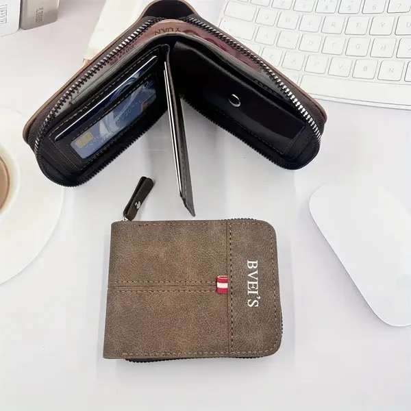 Dark_Brown_Faux_Leather_Bifold_Zipper_Wallet