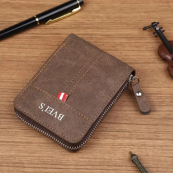 Dark_Brown_Faux_Leather_Bifold_Zipper_Wallet