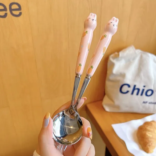2_Pack_Pink_Cartoon_Rabbit_Cutlery_Set_For_Children