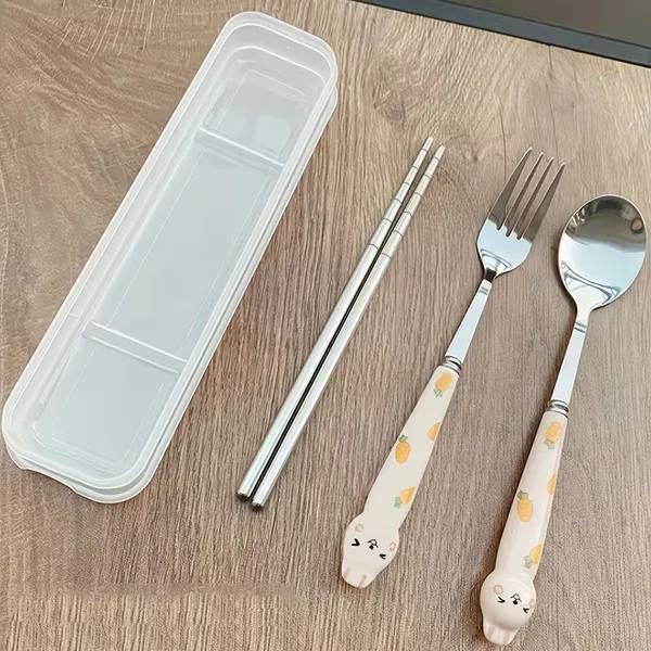 2_Pack_Pink_Cartoon_Rabbit_Cutlery_Set_For_Children