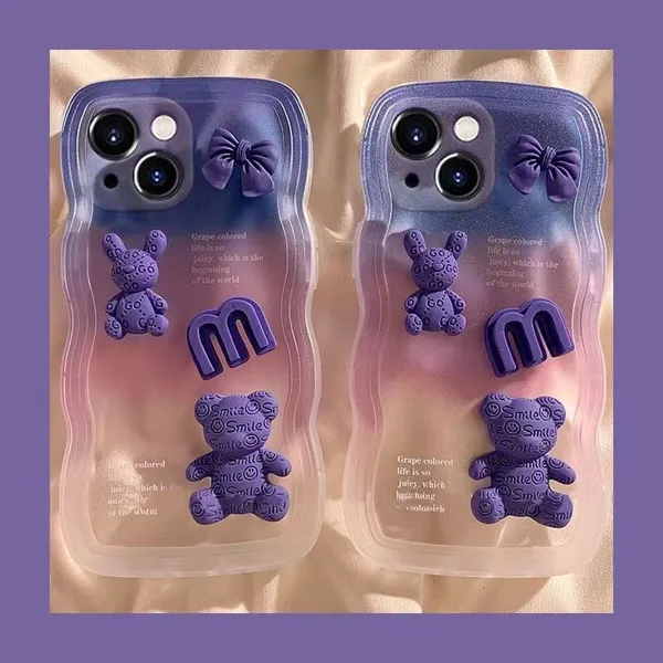 Purple_3D_Bear_Transparent_Case_Thermoplastic_Polyurethane_For_Iphone_13