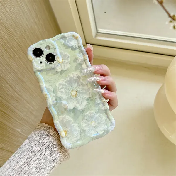 Green_Floral_Oil_Paint_Phone_Case_Thermoplastic_Polyurethane_For_Iphone_13_Back