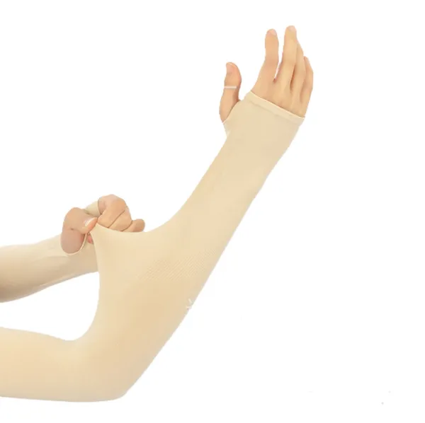 Beige_Arm_Sleeve_With_Thumb_Hole_For_Unisex_(2_Pack)