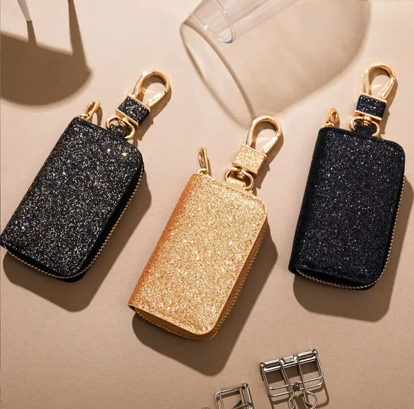 Silver_Gold_PU_Leather_Glitter_Car_Key_Holder_Case
