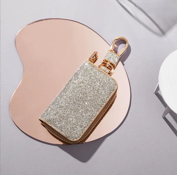 Silver_Gold_PU_Leather_Glitter_Car_Key_Holder_Case