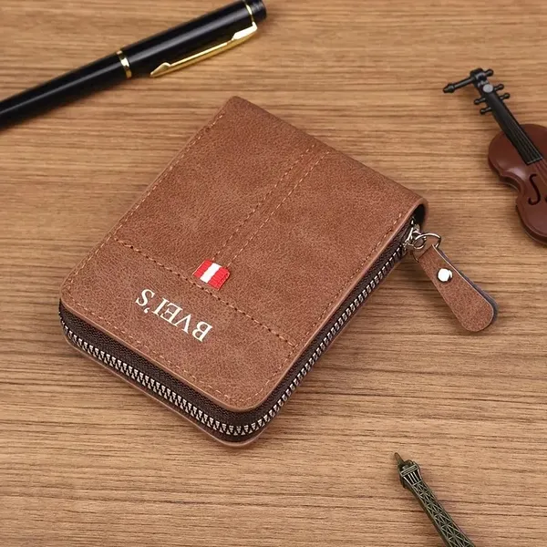Camel_Brown_Faux_Leather_Bifold_Zipper_Wallet