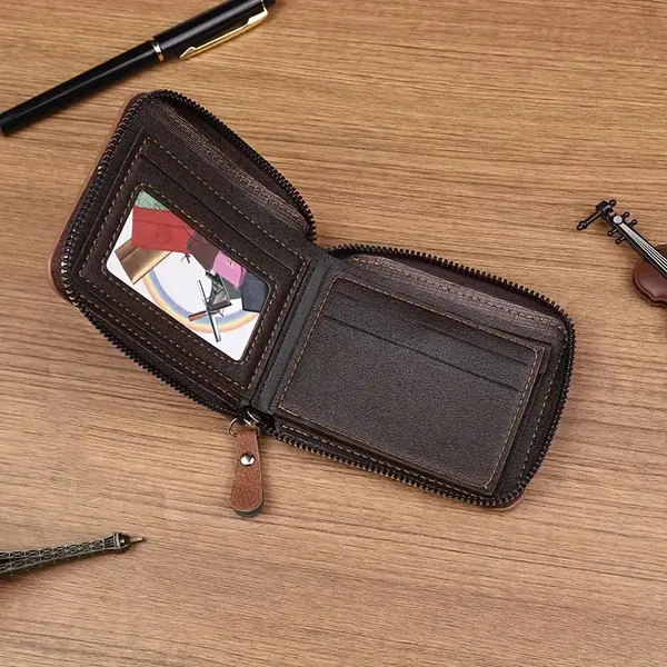 Camel_Brown_Faux_Leather_Bifold_Zipper_Wallet
