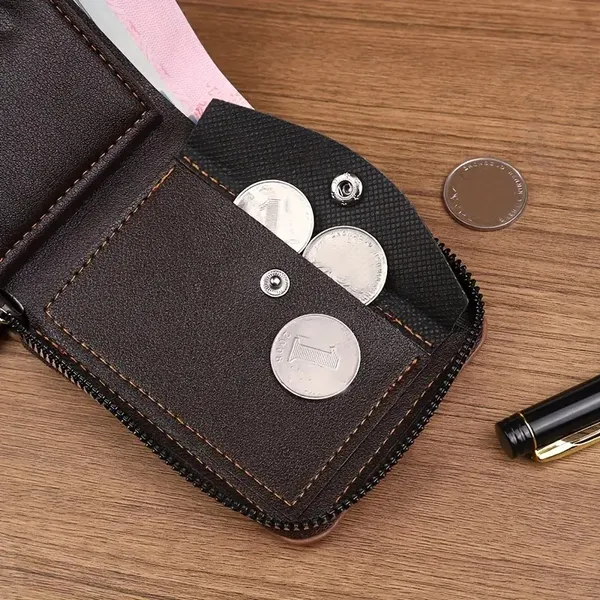 Camel_Brown_Faux_Leather_Bifold_Zipper_Wallet