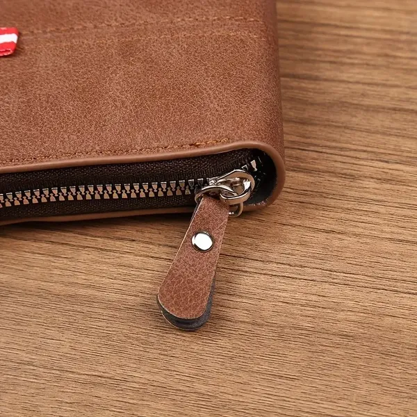 Camel_Brown_Faux_Leather_Bifold_Zipper_Wallet