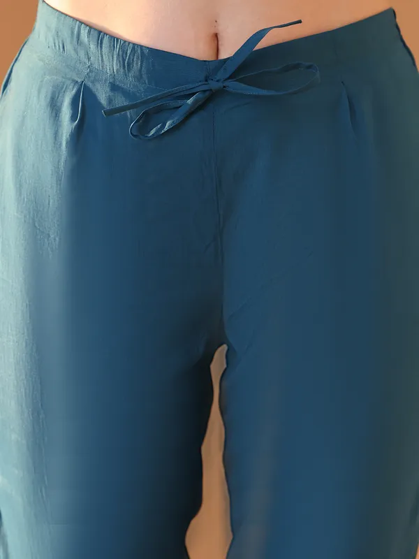 Teal_Chanderi_Cotton_Kurta_Trouser_Set