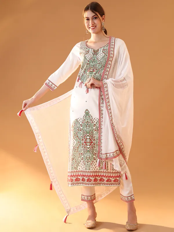 White_Viscose_Rayon_Kurta_Trouser_Set