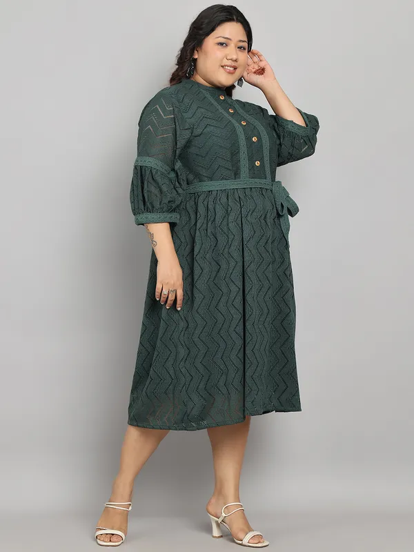 Green_Premium_Polyester_3/4Th_Sleeve_Dress_For_Women_|_Till_6XL