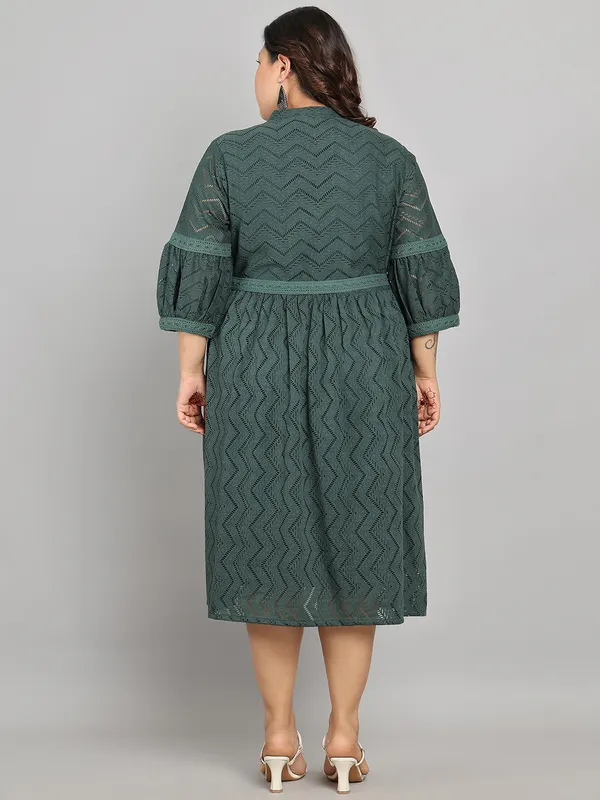 Green_Premium_Polyester_3/4Th_Sleeve_Dress_For_Women_|_Till_6XL