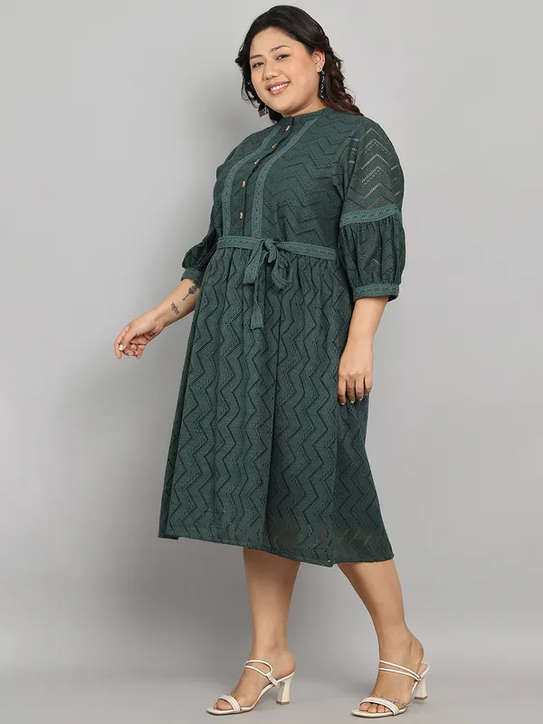 Green_Premium_Polyester_3/4Th_Sleeve_Dress_For_Women_|_Till_6XL