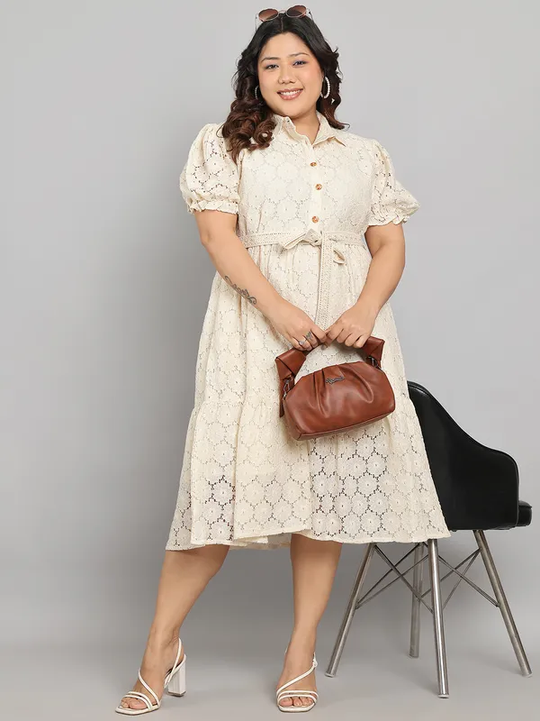 Cream_Premium_Cotton_Short_Dress_For_Women_|_Till_6XL