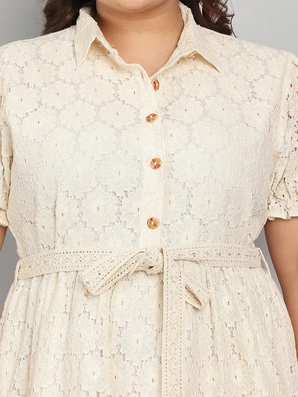 Cream_Premium_Cotton_Short_Dress_For_Women_|_Till_6XL