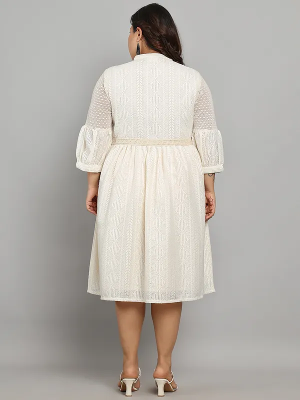Cream_Premium_Polyester_3/4Th_Sleeve_Dress_For_Women_|_Till_6XL