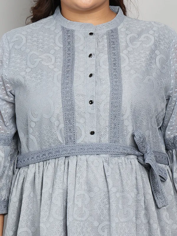 Grey_Premium_Dobby_3/4Th_Sleeve_Dress_For_Women_|_Till_6XL