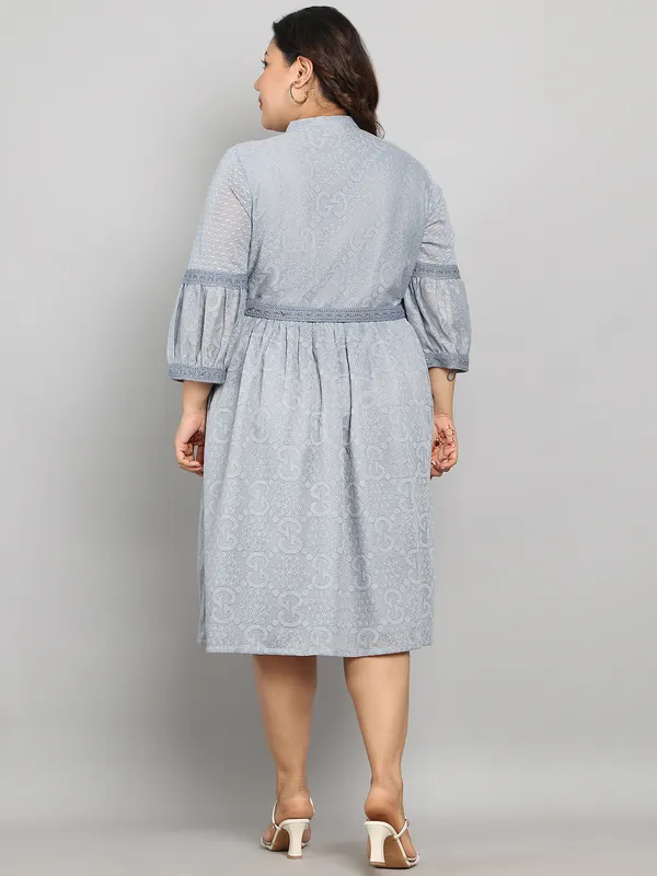 Grey_Premium_Dobby_3/4Th_Sleeve_Dress_For_Women_|_Till_6XL