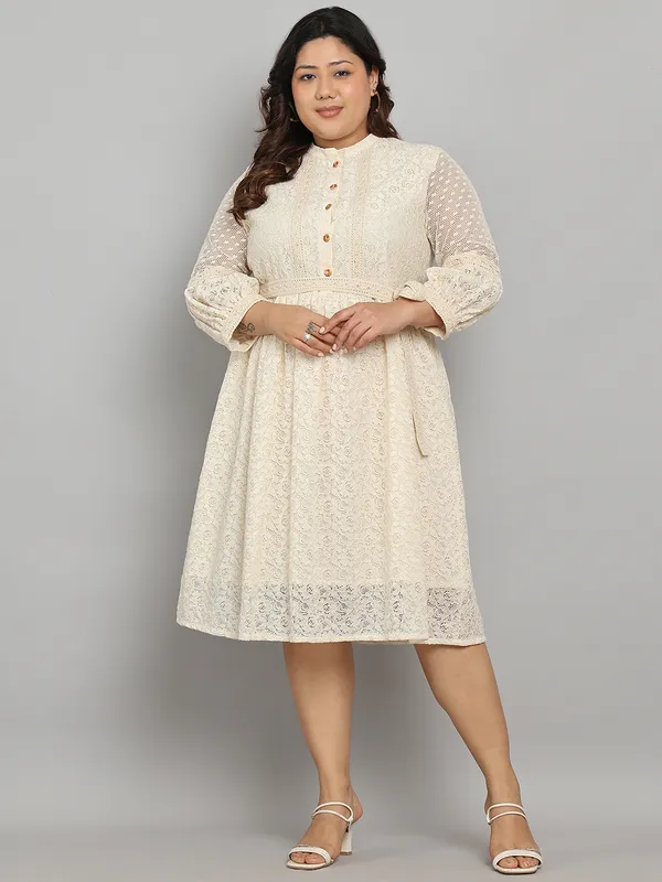 Off_White_Premium_Cotton_3/4Th_Sleeve_Dress_For_Women_|_Till_6XL