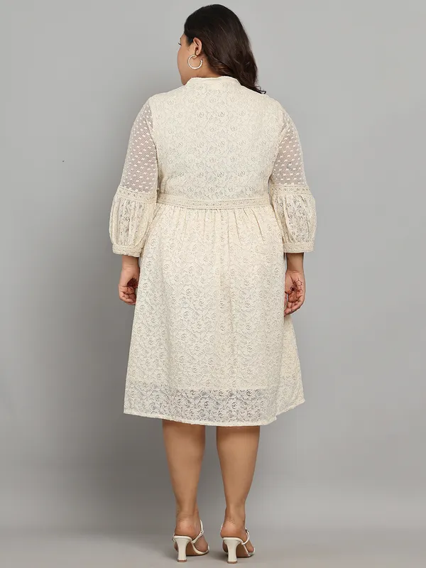 Off_White_Premium_Cotton_3/4Th_Sleeve_Dress_For_Women_|_Till_6XL