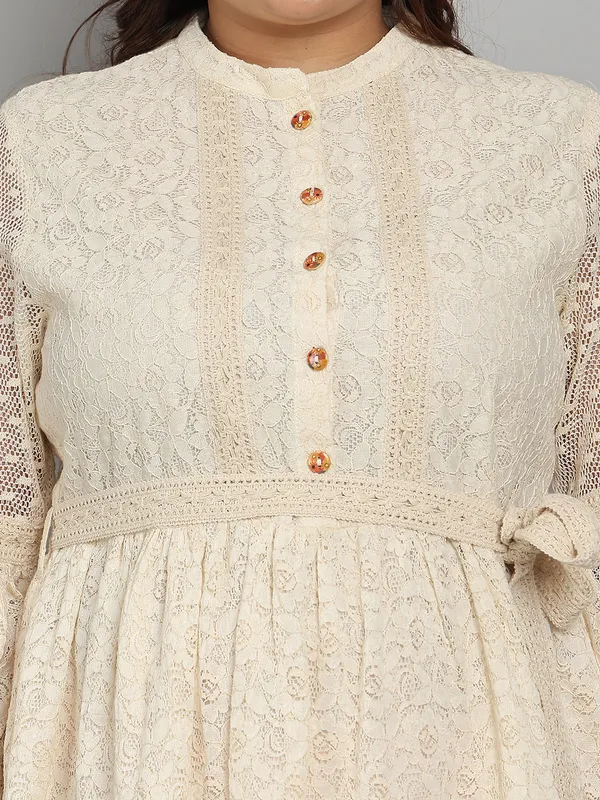 Off_White_Premium_Cotton_3/4Th_Sleeve_Dress_For_Women_|_Till_6XL