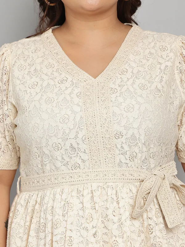 Off_White_Premium_Cotton_3/4Th_Sleeve_Dress_For_Women_|_Till_6XL