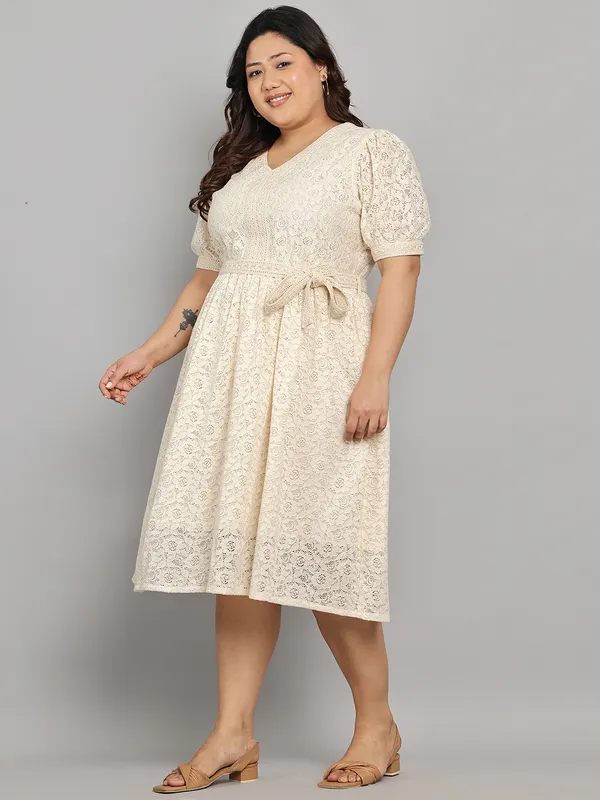 Off_White_Premium_Cotton_3/4Th_Sleeve_Dress_For_Women_|_Till_6XL