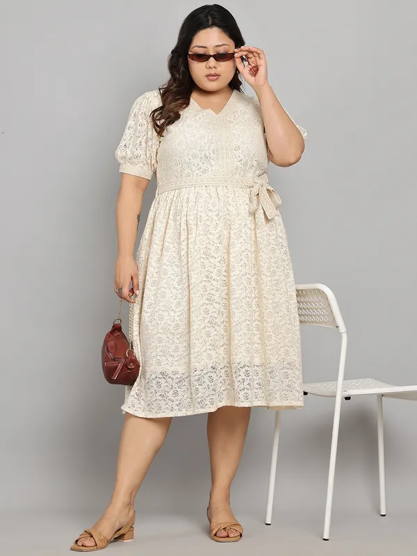 Off_White_Premium_Cotton_3/4Th_Sleeve_Dress_For_Women_|_Till_6XL