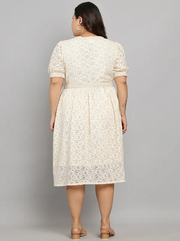 Off_White_Premium_Cotton_3/4Th_Sleeve_Dress_For_Women_|_Till_6XL