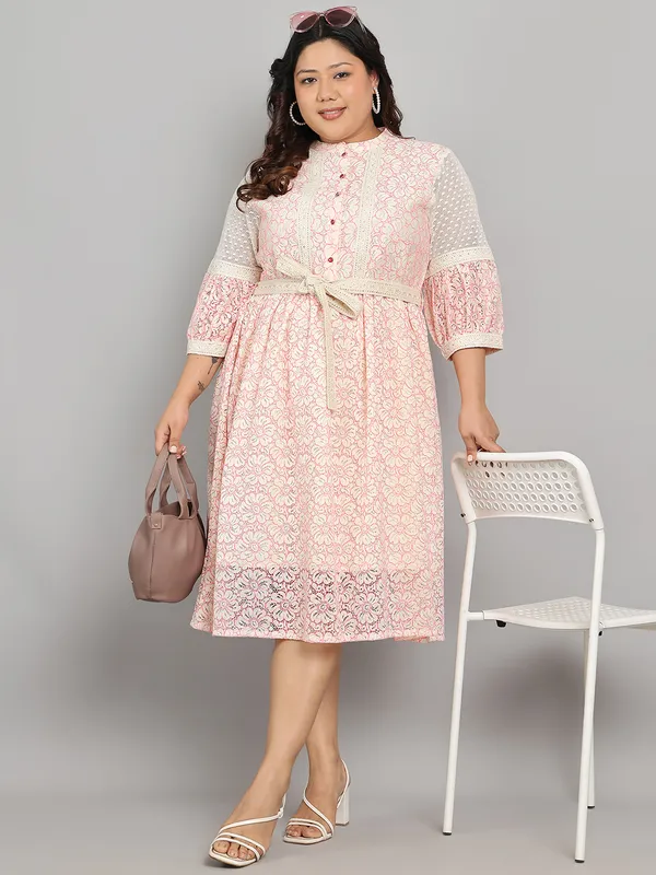 Pink_Premium_Cotton_3/4Th_Sleeve_Dress_For_Women_|_Till_6XL