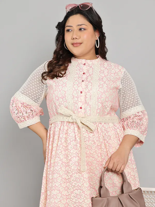 Pink_Premium_Cotton_3/4Th_Sleeve_Dress_For_Women_|_Till_6XL