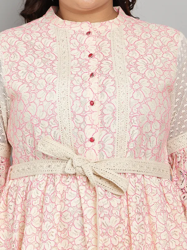 Pink_Premium_Cotton_3/4Th_Sleeve_Dress_For_Women_|_Till_6XL