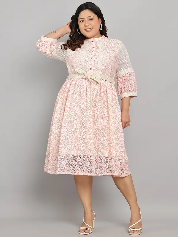 Pink_Premium_Cotton_3/4Th_Sleeve_Dress_For_Women_|_Till_6XL