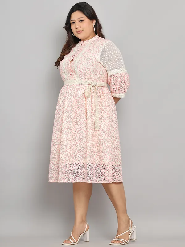 Pink_Premium_Cotton_3/4Th_Sleeve_Dress_For_Women_|_Till_6XL