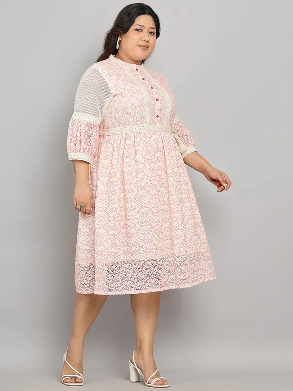 Pink_Premium_Cotton_3/4Th_Sleeve_Dress_For_Women_|_Till_6XL