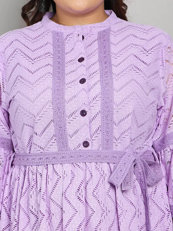 Purple_Premium_Schiffli_3/4Th_Sleeve_Dress_For_Women_|_Till_6XL