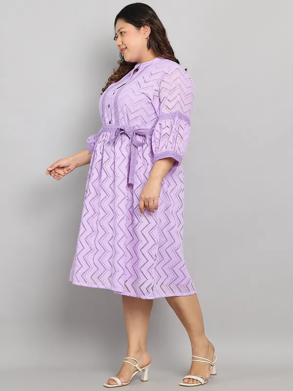 Purple_Premium_Schiffli_3/4Th_Sleeve_Dress_For_Women_|_Till_6XL