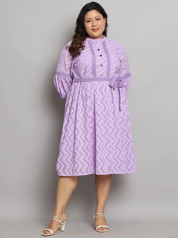 Purple_Premium_Schiffli_3/4Th_Sleeve_Dress_For_Women_|_Till_6XL