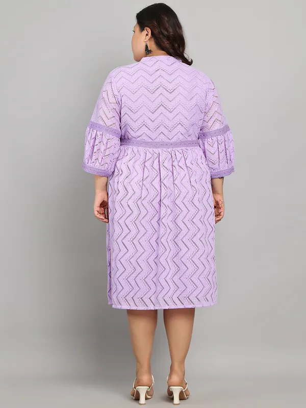 Purple_Premium_Schiffli_3/4Th_Sleeve_Dress_For_Women_|_Till_6XL