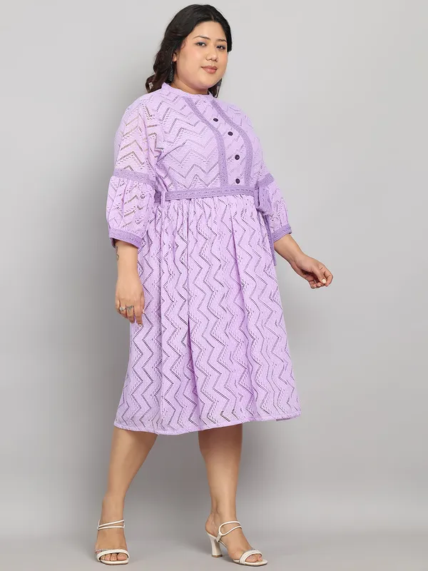 Purple_Premium_Schiffli_3/4Th_Sleeve_Dress_For_Women_|_Till_6XL