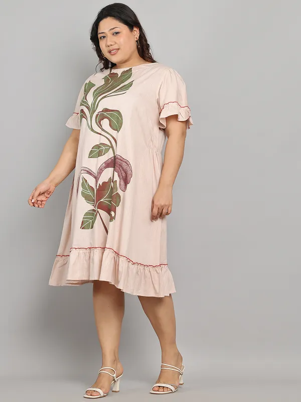 Beige_Premium_Cotton_Flex_Short_Dress_For_Women_|_Till_6XL