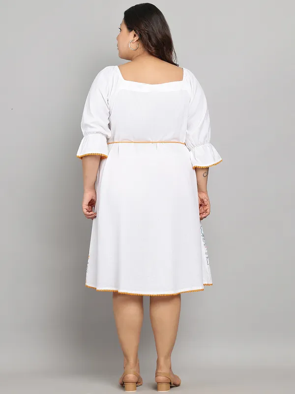 White_Premium_Cotton_Flex_3/4Th_Sleeve_Dress_For_Women_|_Till_6XL