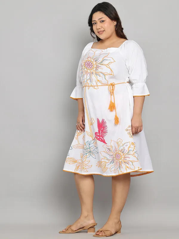 White_Premium_Cotton_Flex_3/4Th_Sleeve_Dress_For_Women_|_Till_6XL